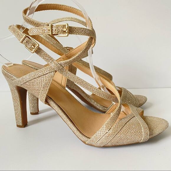 Franco Sarto Queen Gold Metallic Heel Sandals 10
